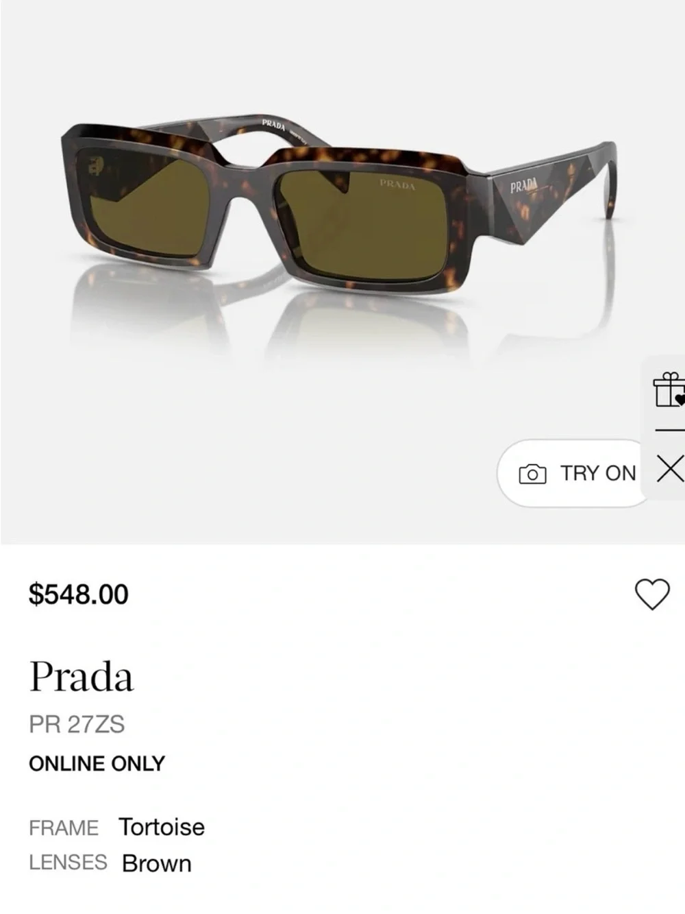 Prada PR 27ZS 54mm Tortoise Rectangular Sunglasses with Case